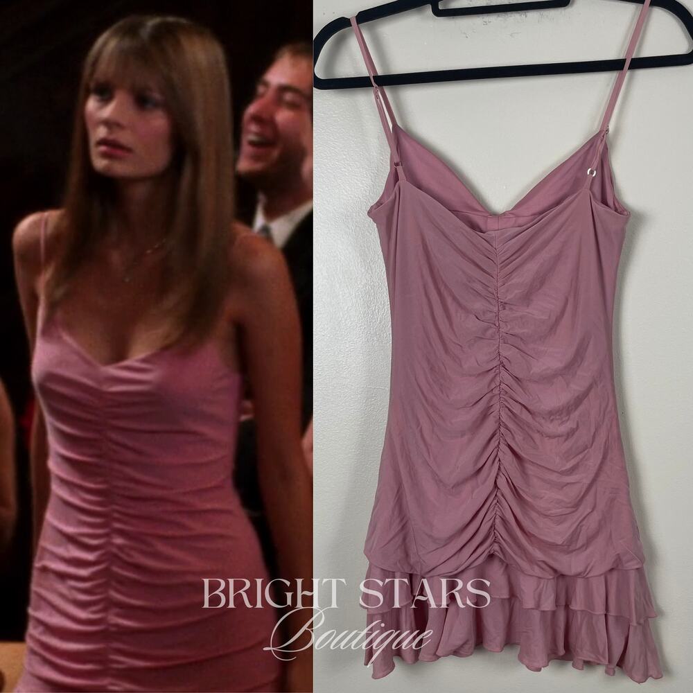 Rare Pink Ruched Mini Dress ASO Marissa Cooper The OC Ruffle Y2K Tiered Vintage - Picture 2 of 6